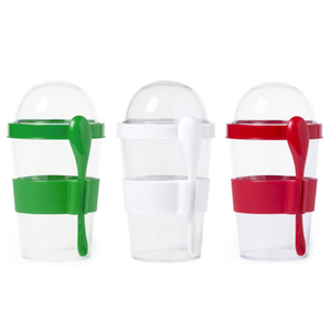 Taza plástica modificada para requisitos particulares de la harina de avena de la leche al por mayor con la cuchara