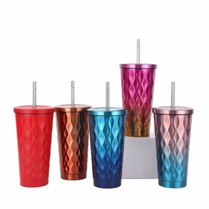 Vasos Metálicos De Doble Pared Con Pajita Y Tapa