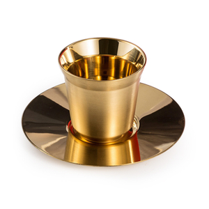 Espejo tazas de café de acero inoxidable y plato con cuchara